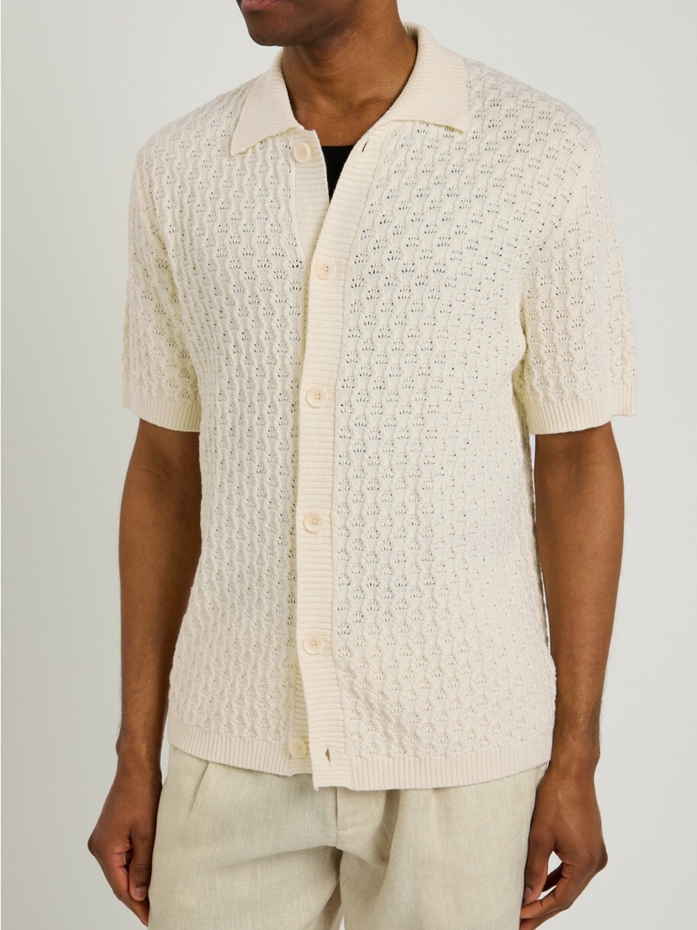 Todd Snyder Cream Short-Sleeve Button-Up Knit Cardigan
